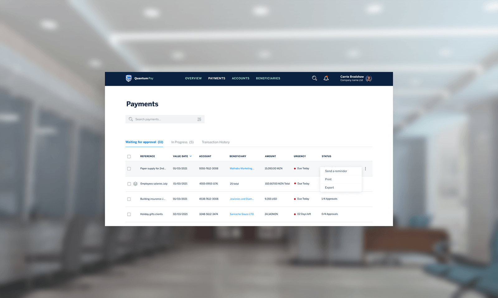 Standard Bank QPay transfer wizard